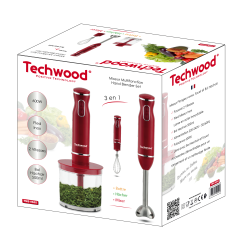 ENSEMBLE MIXEUR PLONCHEUR   FOUET   HACHOIR  ROUGE 600W 2