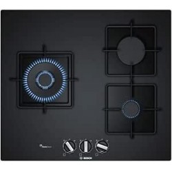 TABLE DE CUISSON 2 FEUX GAZ+1WOK EN VERRE NOIR